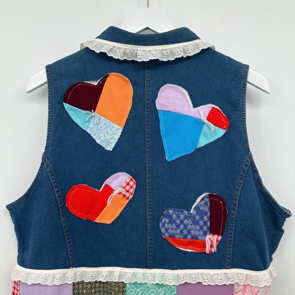 Vintage Quilted Patchwork Vest Top Shirt Size 3X Double Knit Upcycled Boho Artsy - Picture 8 of 11